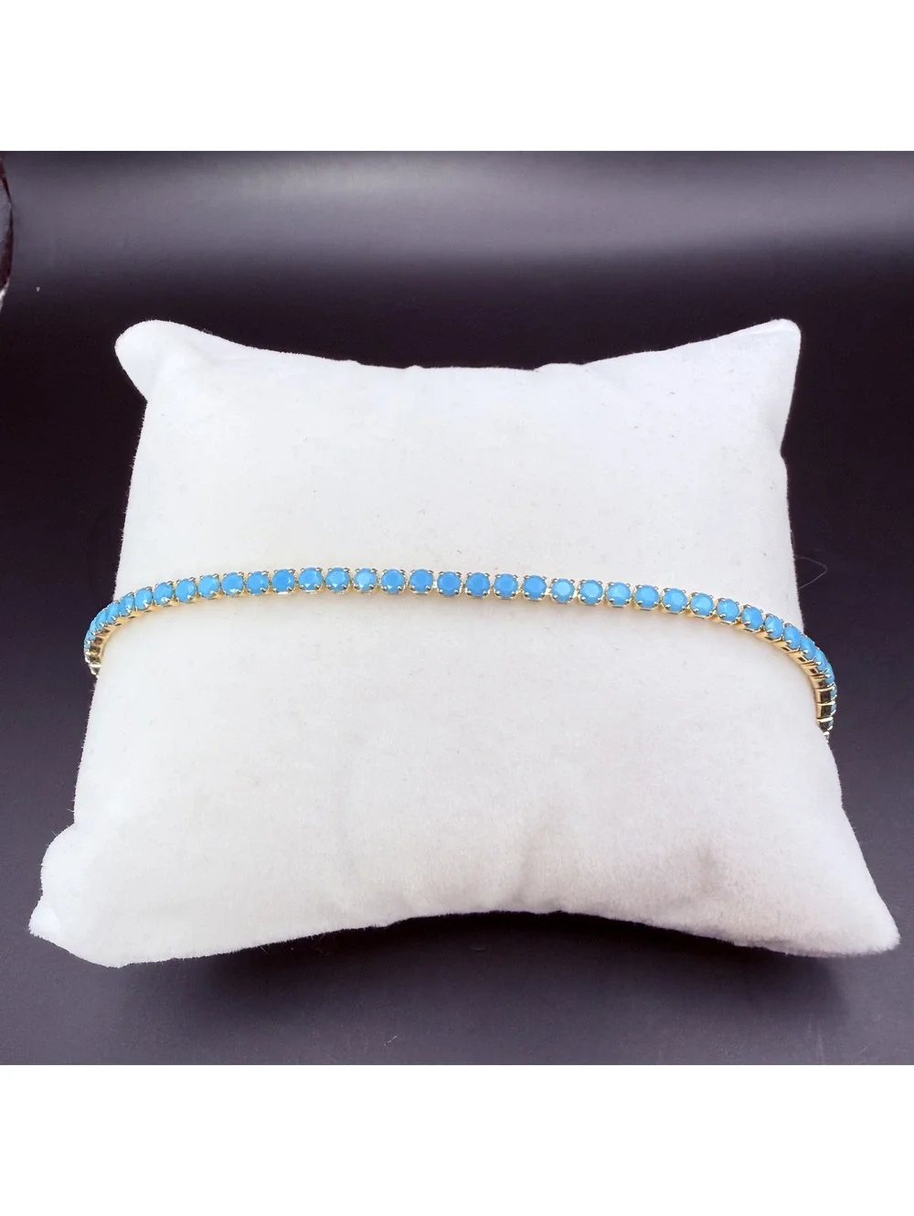 candy+clover turquoise gold tone tennis bracelet